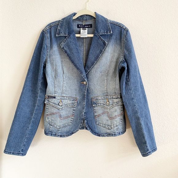 R.V.T. Jeans Womens Jacket Ombre Blue  Denim Buttons Pockets Stitching M - Picture 5 of 9